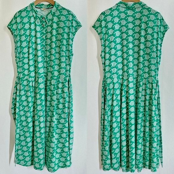 🇬🇧 Boden Green Sleeveless Cotton Front-Tie Floral Print Midi Dress - Picture 9 of 16